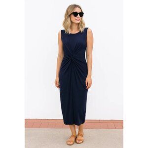 Tahari Navy Blue Sleeveless Maxi Dress With Front Knot Detail Size Medium
